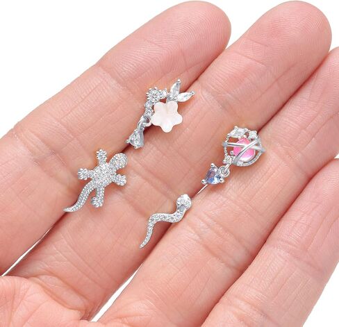 Tornito 12Pcs Nose Ring Nose Stud L Shaped Snake Butterfly CZ Flower Moon Dangle Nose Rings Stud for Women Men Silver Gold Tone 20G in Kuwait