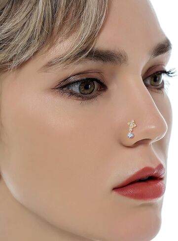 Tornito 12Pcs Nose Ring Nose Stud L Shaped Snake Butterfly CZ Flower Moon Dangle Nose Rings Stud for Women Men Silver Gold Tone 20G in Kuwait