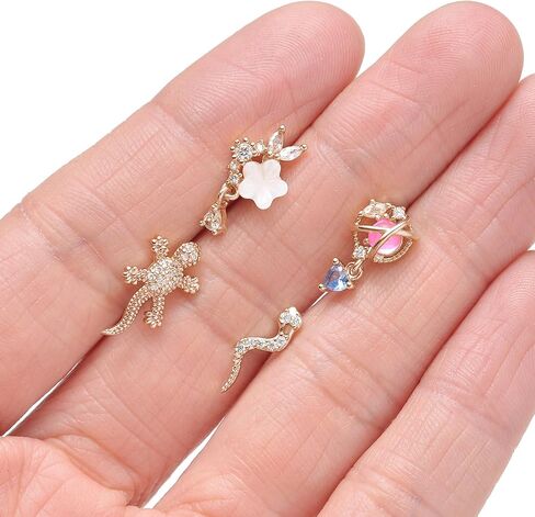 Tornito 12Pcs Nose Ring Nose Stud L Shaped Snake Butterfly CZ Flower Moon Dangle Nose Rings Stud for Women Men Silver Gold Tone 20G in Kuwait