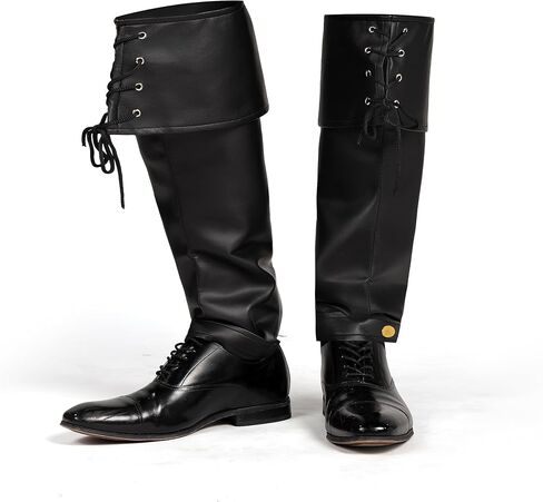 Spooktacular Creations Black Pirate Boot Covers, Medieval and Renaissance Faux Leather Boot Cover with Cuffs, Over The Shoe Knee Boot Cover for Men, Boys, Halloween Costume Accessory in Saudi Arabia