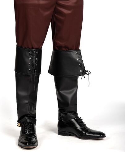 Spooktacular Creations Black Pirate Boot Covers, Medieval and Renaissance Faux Leather Boot Cover with Cuffs, Over The Shoe Knee Boot Cover for Men, Boys, Halloween Costume Accessory in Saudi Arabia