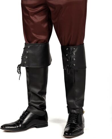 Spooktacular Creations Black Pirate Boot Covers, Medieval and Renaissance Faux Leather Boot Cover with Cuffs, Over The Shoe Knee Boot Cover for Men, Boys, Halloween Costume Accessory in Saudi Arabia