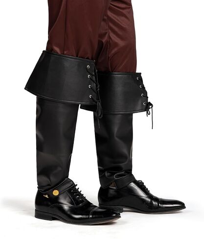 Spooktacular Creations Black Pirate Boot Covers, Medieval and Renaissance Faux Leather Boot Cover with Cuffs, Over The Shoe Knee Boot Cover for Men, Boys, Halloween Costume Accessory in Saudi Arabia