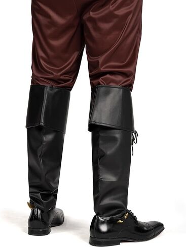 Spooktacular Creations Black Pirate Boot Covers, Medieval and Renaissance Faux Leather Boot Cover with Cuffs, Over The Shoe Knee Boot Cover for Men, Boys, Halloween Costume Accessory in Saudi Arabia