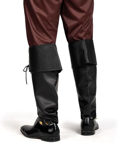 Spooktacular Creations Black Pirate Boot Covers, Medieval and Renaissance Faux Leather Boot Cover with Cuffs, Over The Shoe Knee Boot Cover for Men, Boys, Halloween Costume Accessory in Saudi Arabia