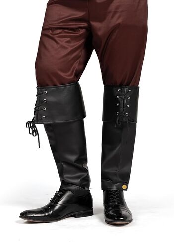 Spooktacular Creations Black Pirate Boot Covers, Medieval and Renaissance Faux Leather Boot Cover with Cuffs, Over The Shoe Knee Boot Cover for Men, Boys, Halloween Costume Accessory in Saudi Arabia
