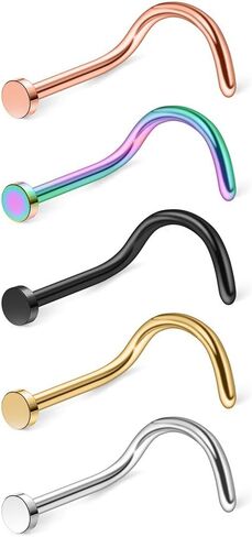Ruifan 20G 18G 316L Surgical Steel Nose Stud Ring Twister Screws with 2MM Flat Top Piercing Jewelry 2-6PCS in Saudi Arabia