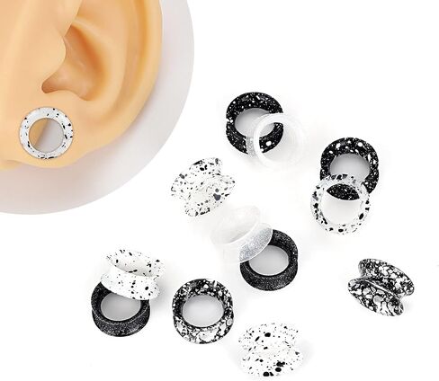 Stuppendux 6Pairs Black and white Series Spotted Soft Silicone Tunnels Set Ear Expander Tunnels Gauges Plugs Stretchers Double Flared Flesh Tunnels Ear Piercing Jewelry for Women Men 2G-3/4 in Kuwait