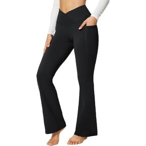 BALEAF Flare Leggings for Women Bootcut Yoga Pants Crossover High Waist Workout Casual Trendy Pants with Pockets Black 29'''' Large in Saudi Arabia