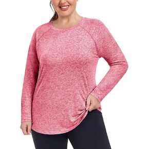 COOTRY Plus Size Workout Tops for Women Long Sleeve Shirts Breathable Moisture Wicking Athletic Gym Yoga Clothing in Kuwait