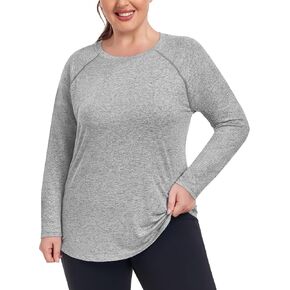 COOTRY Plus Size Workout Tops for Women Long Sleeve Shirts Breathable Moisture Wicking Athletic Gym Yoga Clothing in Saudi Arabia