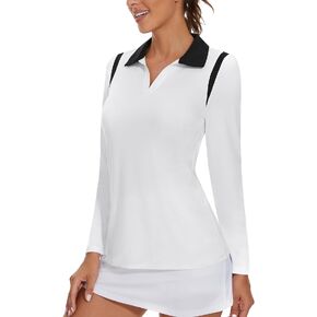 Women’s Long Sleeve Golf Polo Shirts for Women V Neck Tennis Athletic Shirt UPF50+ Quick Dry Moisture Wicking