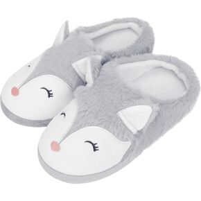 Orthoshoes Girls Fluffy Slippers,Faux Fur Fuzzy Slip-on House Slippers Clog Memory Foam House Shoes with Ribbon Bow for Girls Bedroom Indoor