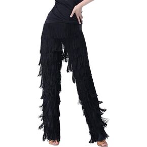 JEZISYMA Women's Tassels Fringe Dance Pants Ballroom Latin Tango Salsa Practice Performance Dancing Costume Pants