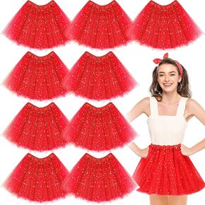 Foaincore 9 Pcs Women's Tutu Skirt Adult 4 Layered Tulle Stars Sequins Ballet Dance Dress Girls Sequin Skirt
