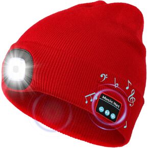 Bluetooth Beanie with Light, Unique Tech Gifts for Men Husband Him Teen, Wireless Headphones for Fishing Jogging Working, Christmas Stocking Stuffers Black