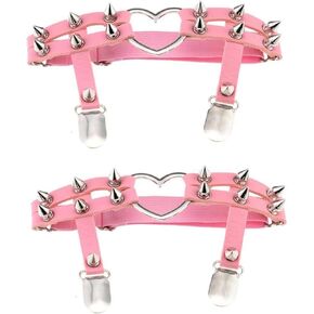 alisikee 2PCs Adjustable Heart Leg Garter with Anti-Slip Clips, Elastic Studded Thigh Garter for Halloween Parties Cosplay