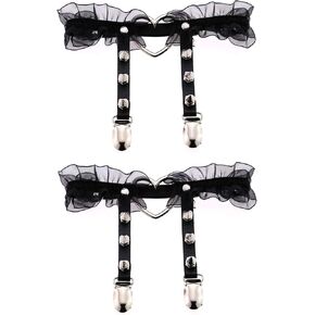alisikee 2PCs Adjustable Lace Heart Thigh Garter with Anti-Slip Clasps, Elastic Leg Garter Belt for Women, Black/Pink in Saudi Arabia