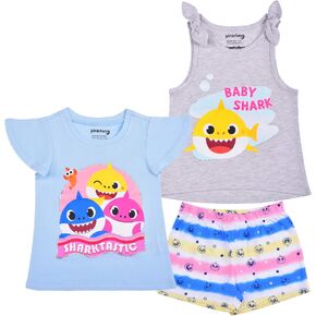 تي شيرت للفتيات من Nickelodeon Baby Shark، تي شيرت بدون أكمام ومجموعة قصيرة للرضع والأطفال الصغار - وردي/أزرق أو متعدد الألوان/رمادي/أزرق in Kuwait