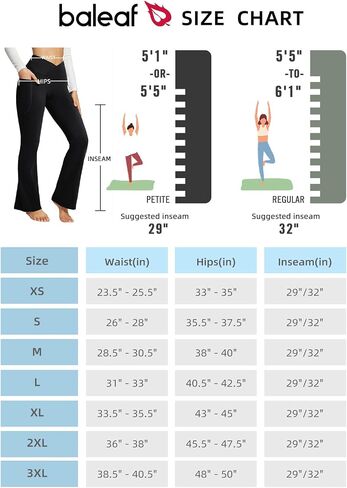 BALEAF Flare Leggings for Women Bootcut Yoga Pants Crossover High Waist Workout Casual Trendy Pants with Pockets Black 29'''' Large in Saudi Arabia