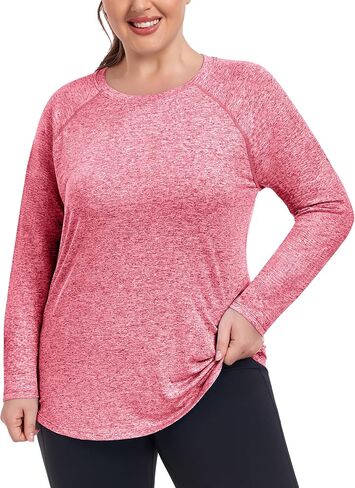 COOTRY Plus Size Workout Tops for Women Long Sleeve Shirts Breathable Moisture Wicking Athletic Gym Yoga Clothing in Kuwait