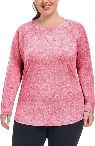 COOTRY Plus Size Workout Tops for Women Long Sleeve Shirts Breathable Moisture Wicking Athletic Gym Yoga Clothing in Kuwait