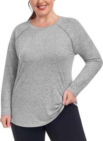 COOTRY Plus Size Workout Tops for Women Long Sleeve Shirts Breathable Moisture Wicking Athletic Gym Yoga Clothing in Kuwait