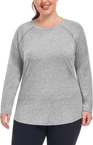 COOTRY Plus Size Workout Tops for Women Long Sleeve Shirts Breathable Moisture Wicking Athletic Gym Yoga Clothing in Kuwait