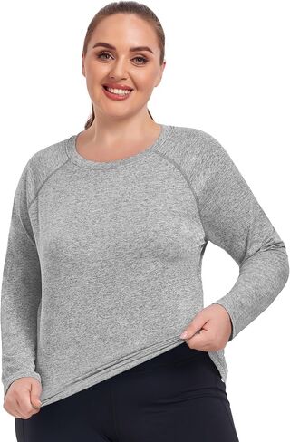 COOTRY Plus Size Workout Tops for Women Long Sleeve Shirts Breathable Moisture Wicking Athletic Gym Yoga Clothing in Kuwait