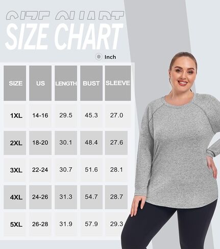 COOTRY Plus Size Workout Tops for Women Long Sleeve Shirts Breathable Moisture Wicking Athletic Gym Yoga Clothing in Kuwait