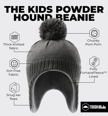 Tough Headwear Boys & Girls Ear Flap Beanie - Fleece Lined Beanie Kids, Toddler Winter Hat, Pom Pom Beanie Toddler Knit Cap in Kuwait