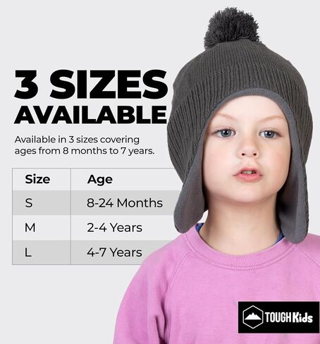 Tough Headwear Boys & Girls Ear Flap Beanie - Fleece Lined Beanie Kids, Toddler Winter Hat, Pom Pom Beanie Toddler Knit Cap in Kuwait