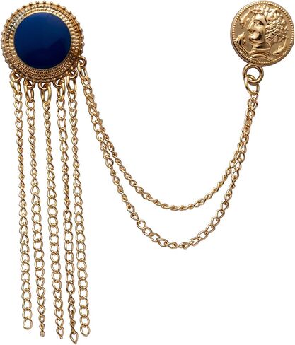 A N KINGPiiN Lapel Pin for Men Enamel with Hanging Chains and Honorary Gold Coin Detailing Brooch Suit Stud, Shirt Studs Men's Accessories (Gold-Blue) in Saudi Arabia