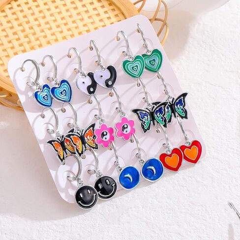 aganippe 12-16 زوجًا من الأقراط المتدلية المضادة للحساسية للفتيات Y2K أقراط للنساء متعددة الأقراط اللطيفة ذات الوجه المبتسم الثعلب الضفدع القلب زهرة الفراشة للأطفال in Kuwait