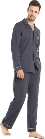 طقم بيجامة رجالي ملابس نوم قطنية للرجال بيجامة للرجال بأكمام طويلة طقم بيجامة علوي وسفلي in Kuwait
