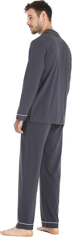 طقم بيجامة رجالي ملابس نوم قطنية للرجال بيجامة للرجال بأكمام طويلة طقم بيجامة علوي وسفلي in Kuwait