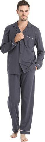 طقم بيجامة رجالي ملابس نوم قطنية للرجال بيجامة للرجال بأكمام طويلة طقم بيجامة علوي وسفلي in Kuwait