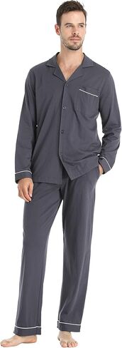 طقم بيجامة رجالي ملابس نوم قطنية للرجال بيجامة للرجال بأكمام طويلة طقم بيجامة علوي وسفلي in Kuwait