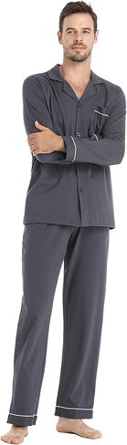 طقم بيجامة رجالي ملابس نوم قطنية للرجال بيجامة للرجال بأكمام طويلة طقم بيجامة علوي وسفلي in Kuwait