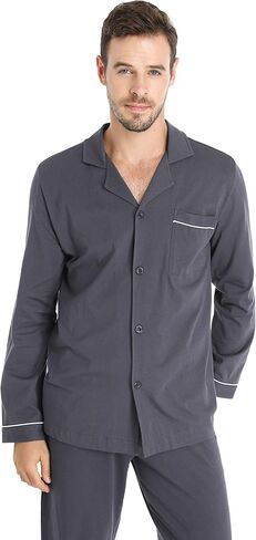 طقم بيجامة رجالي ملابس نوم قطنية للرجال بيجامة للرجال بأكمام طويلة طقم بيجامة علوي وسفلي in Kuwait