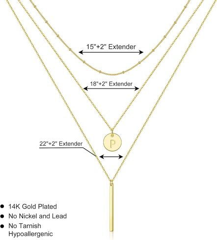 Gold Initial Layered Necklaces for Women, 14K Gold Plated Coin Letter Necklace Skinny Bar Stacking Necklace Coin Necklace Layer Necklace Multi Bar Layering Gold Choker Necklaces Jewelry for Women in Kuwait