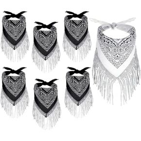 Kathfly 7 Pieces Cowgirl Bachelorette Bandanas Last Disco Party Decorations Fringe Bandana Paisley Head Bandana with Tassel