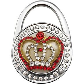 Reizteko Purse Hook, Shining Double Row Rhinestone Queen Crown Foldable Handbag Purse Hanger Hook Holder for Tables (Pink)