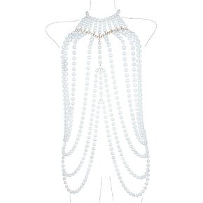 LORYP Pearl Body Chain Necklace for Women - Adjustable Size Pearl Shoulder Chains Fashion Colorfast Pearl Body Chain Jewelry