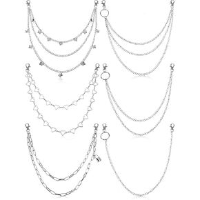 6 Pieces Chain Belt Jeans Pants Chain Goth Multi Layer Chains Heart Butterfly Lock Charm Waist Chain Wallet Chain Pocket Chain for Women Men Girls