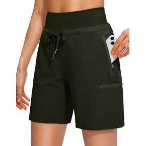 Obla Women's Hiking Cargo Shorts Zipper Pockets Soft High Waisted Quick Dry 7 Inch Long Shorts for Women Golf Athletic Summer