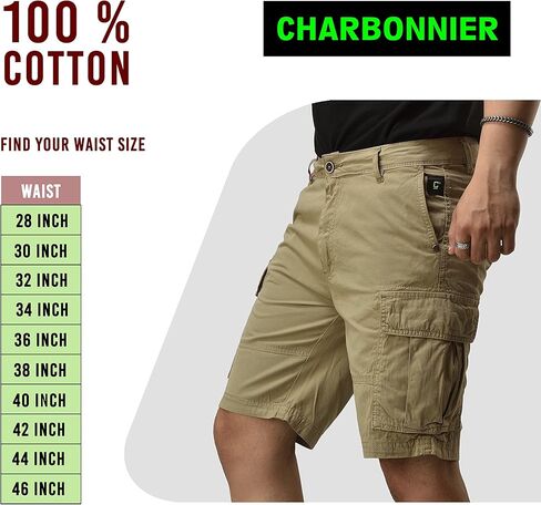 شورت CHARBONNIER Cargo للرجال من سلسلة الأداء مريح للغاية، 100% قطن in Kuwait