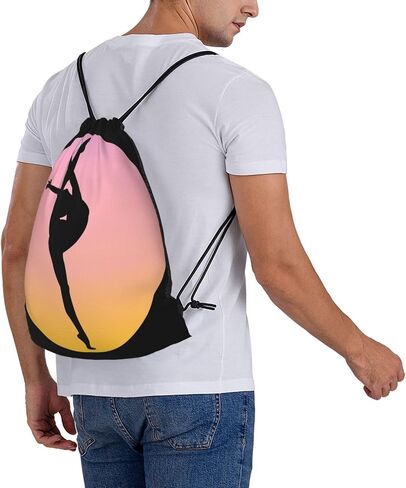 Love Gymnastics Gymnast Print Drawstring Backpack Sports Gym Sack Sackpack String Bag Cinch Bag For Sport Yoga Travel Shopping Women Men in Kuwait