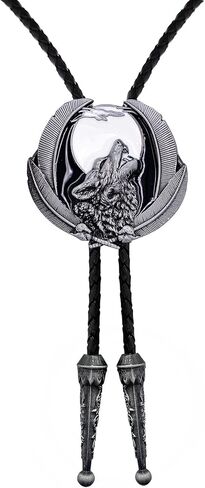 ربطة عنق للرجال من Lanxy American Vintage Fashion Western Cowboy Black Enamel Wolf Moon Bolo لون رمادي in Saudi Arabia