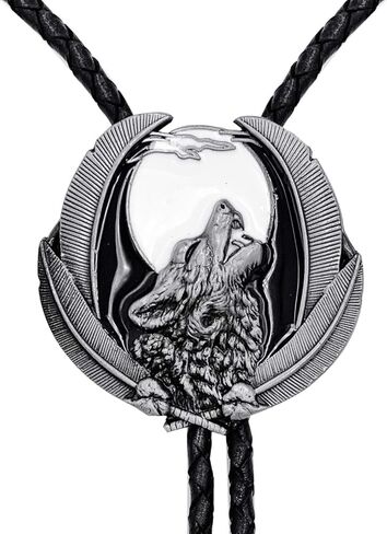 ربطة عنق للرجال من Lanxy American Vintage Fashion Western Cowboy Black Enamel Wolf Moon Bolo لون رمادي in Saudi Arabia